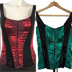 Shirley of Hollywood Green and Black Floral Satin Corset Top Size 36/Medium